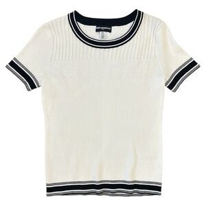 Karl Lagerfeld Paris Contrast-Trim Short-Sleeve Tennis Sweater Size Medium